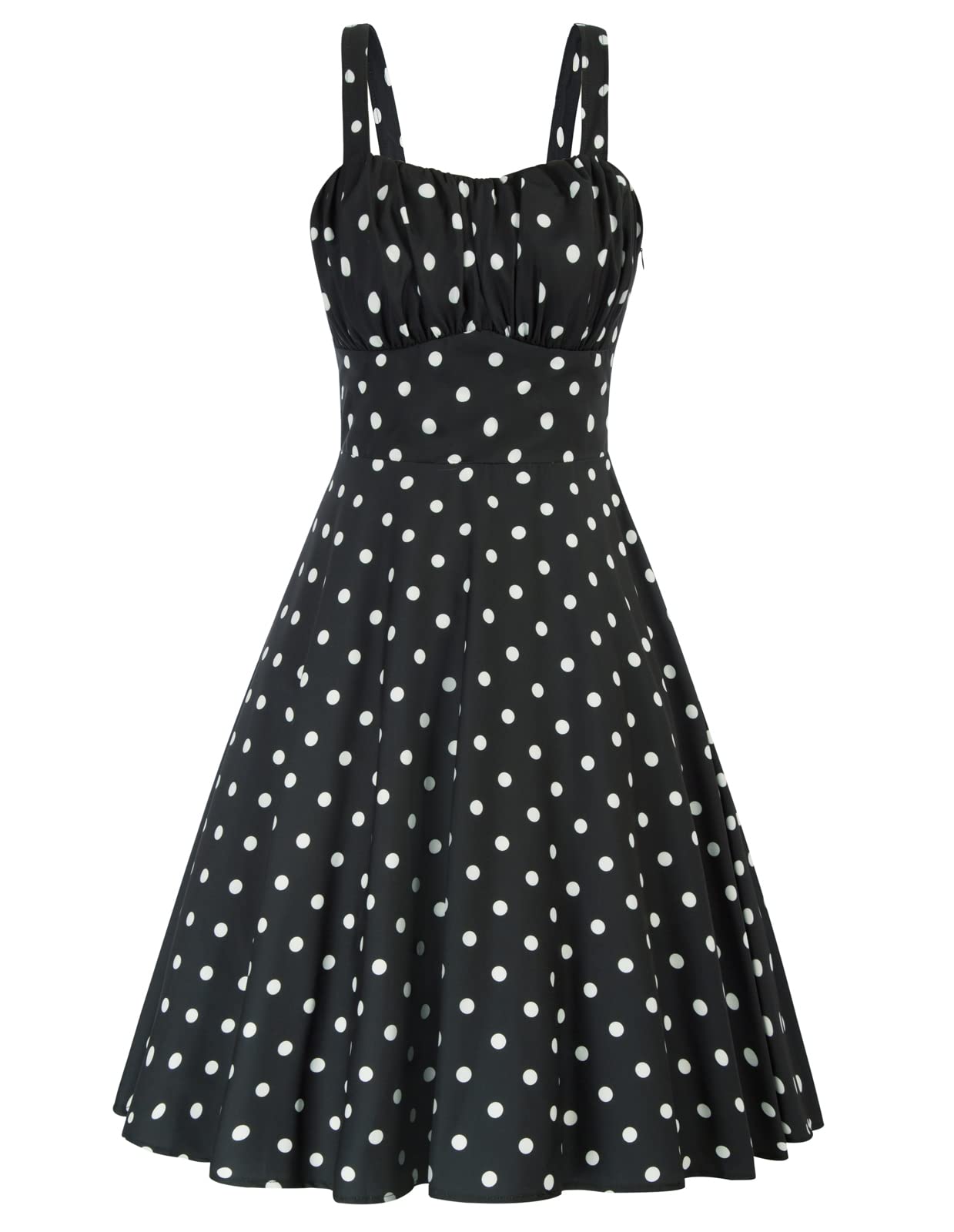 Belle Poque Women's Vintage Sleeveless Solid Floral Ruched Summer Cute A-Line Flowy Swing Midi Dress: Medium Polka Dot