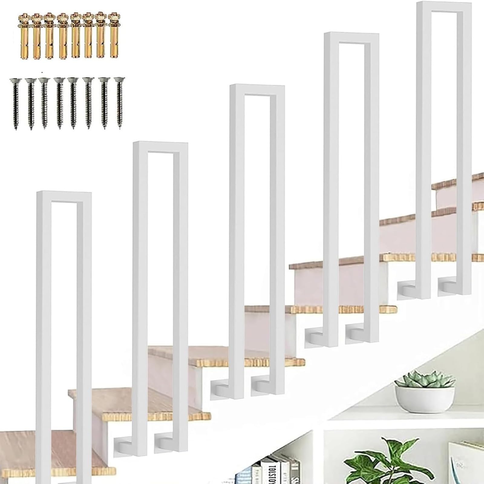 Zyntho White Side Mount Indoor Stair Railings, Hand Rails For Outdoor Steps, Stair Railing Indoor, 35-100Cm Tall Non-Slip Hand Rail Guardrail, For Loft Villas Corridor Porch Steps(55Cm/1.8Ft)