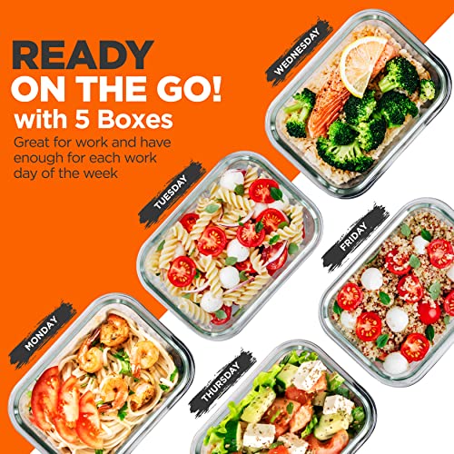 Image of NutriChef 10-Piece Glass Food Storage Containers Set - (5 BPA-Free Airtight Meal Prep Containers with 5 Vented Locking Lids), Stackable & Oven Safe, Leakproof, Reusable, Freezer & Microwave Friendly