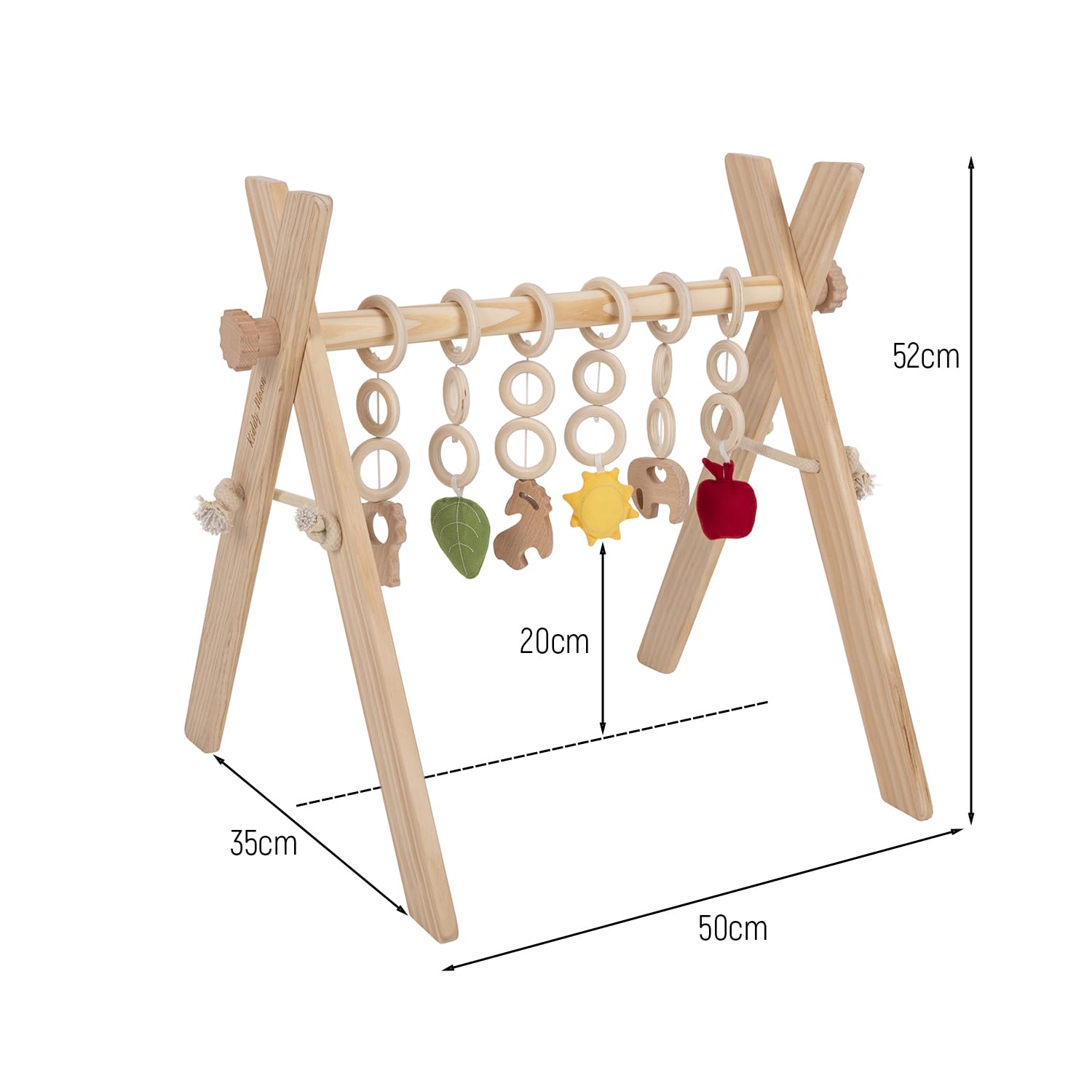 KiddyMoon Gimnasio De Madera Para Niños Y Bebés Con Juguetes Colgantes Juego De Actividades Juguete Montessori Para Niños Pequeños Gimnasio De Ejercicios Para Bebés, Natural