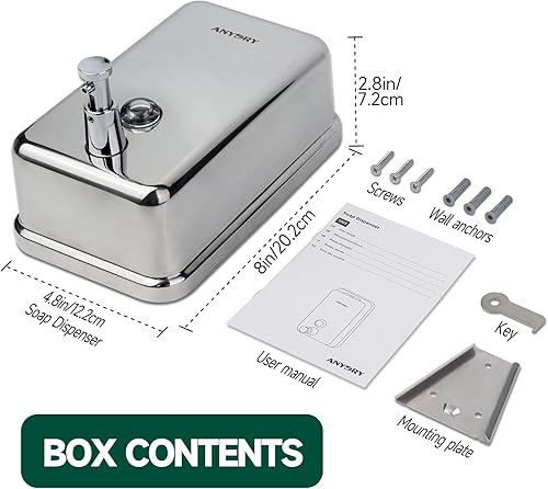 Miniatura 6 de Dispensador de jabón manual de grado comercial, acabado de acero inoxidable pulido duradero, 37 oz (37.2 fl oz), montado en la pared para baño y