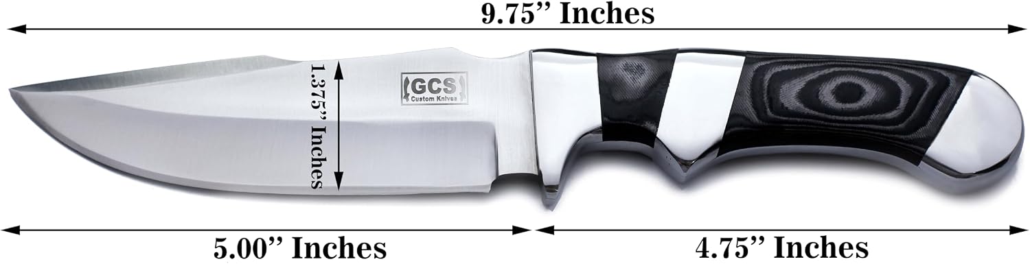GCS Handmade Micarta Handle D2 Tool Steel Tactical knife Hunting Knife Camp Knife with leather sheath Full tang blade designed for Hunting & EDC GCS 765