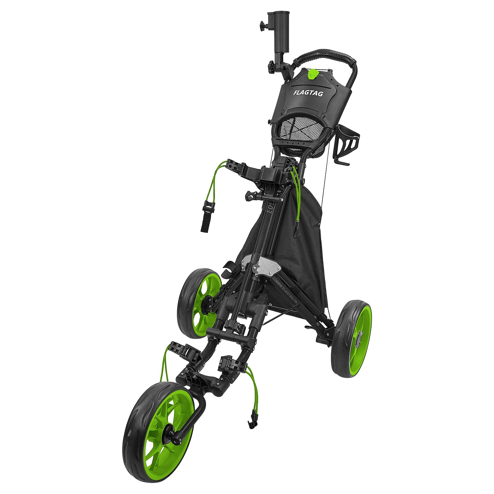 Golf Push Cart 3 Wheel,Foldable Golf Push Cart,Golf Bag Cart with Foot Brake,Umbrella Holder, Cup Holder, Storage Compartment