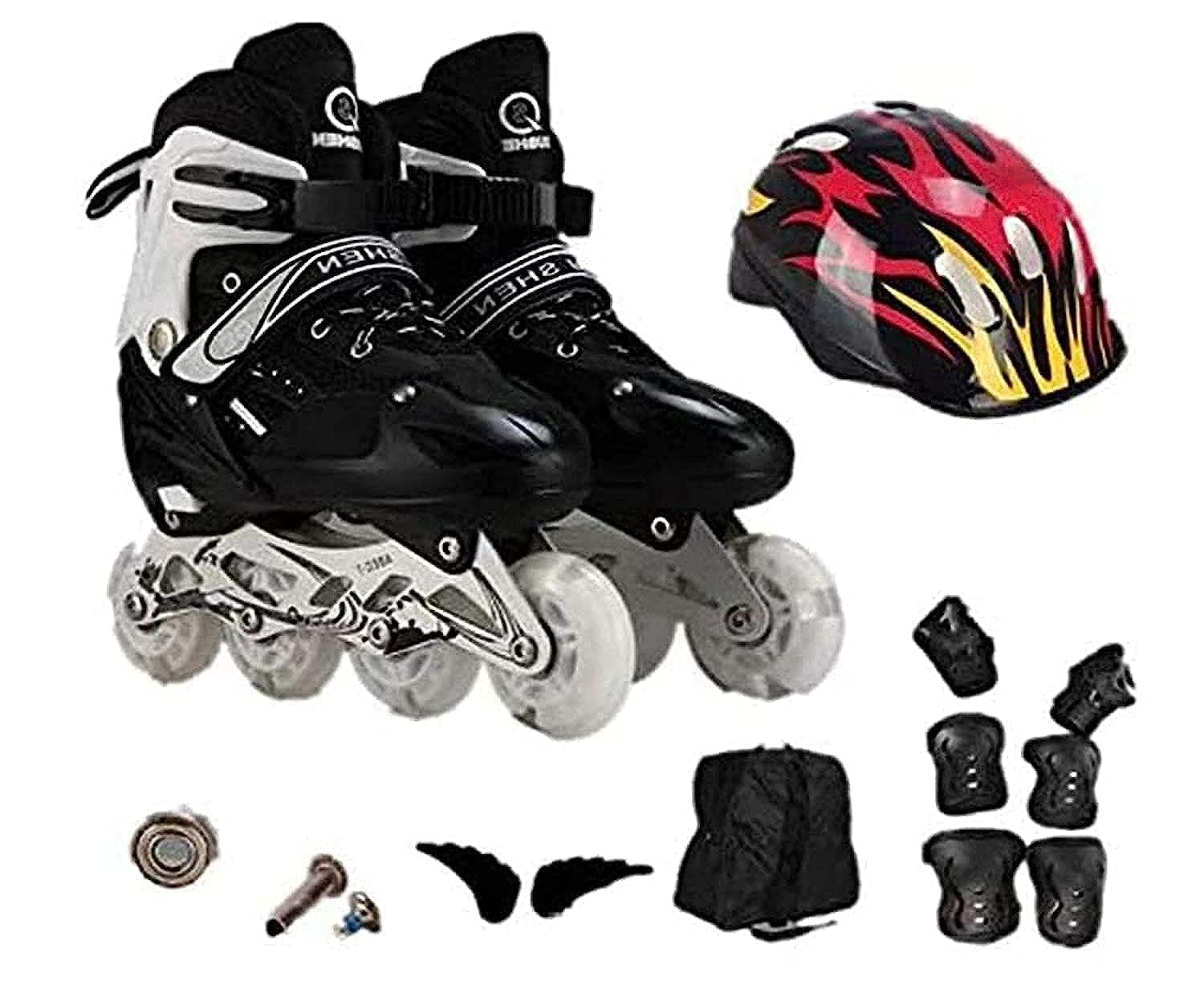 COOLBABY Full Flashing Roller Skate Shoes Ajustable Roller Skate with Protective Suit For Kids Girls & Boys Size 32-37