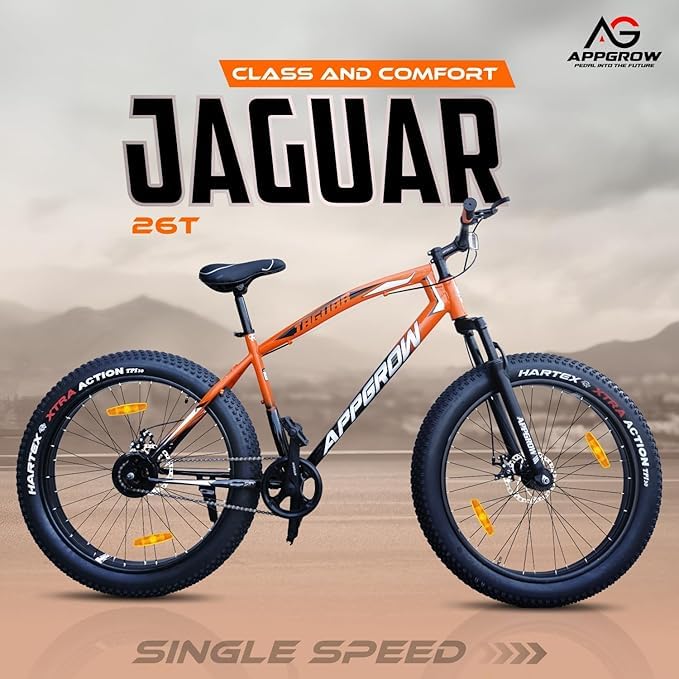 Image of Appgrow Fat tyre Cycle in Jaguar Frame in Extra Fat Tyres of 26 * 400 with Front Suspension Fork with Dual disc Brakes in Single Speed