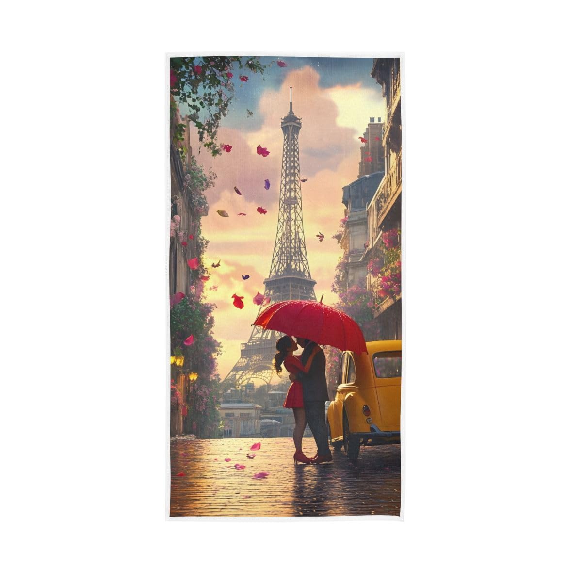 LSRCPD Vibrant Street Scene in Paris Hand Towels Cotton Absorbent Soft Decorative Towel for Bathroom 15 x 30 Inch