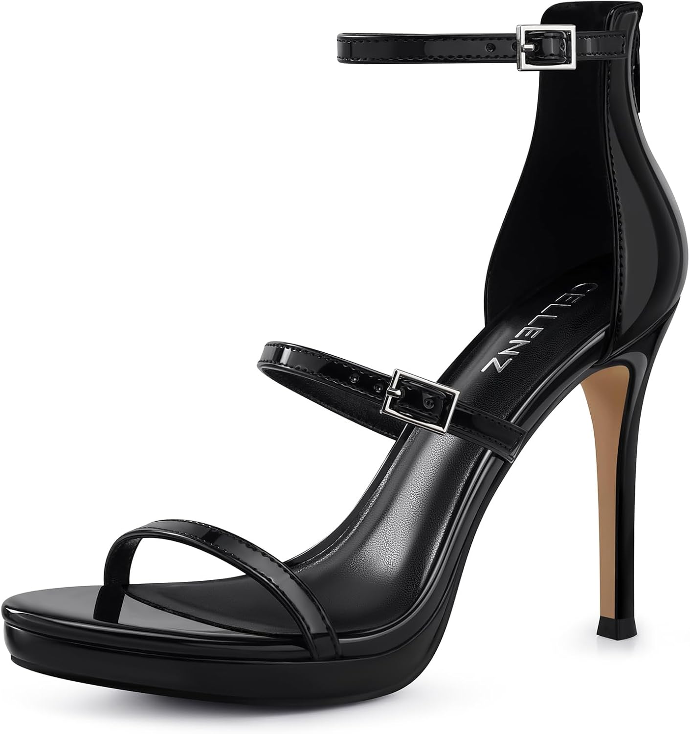 CELLENZ Women Strappy High Heels: Open Toe Heeled Sandals - Black Heel Dressy Platform - Stiletto Sexy Graduation Prom Party Size 8.5