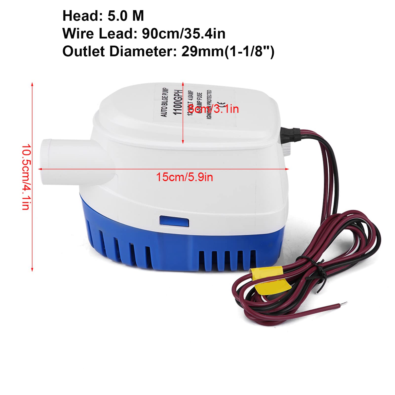 Wakects Auto Bilge 1100GPH Boat 12V Marine Automatic Submersible Bilge with Float Switch, Compact, Efficient - Image 4