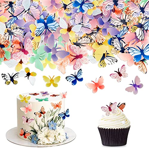 Ercadio 72 Pack Edible Colorful Butterfly Cupcake Toppers Butterfly Cupcake Picks Edible Butterfly Cupcake Drink Topper Decor for Butterfly Theme Baby Shower Kids Birthday Party Cake Supplies