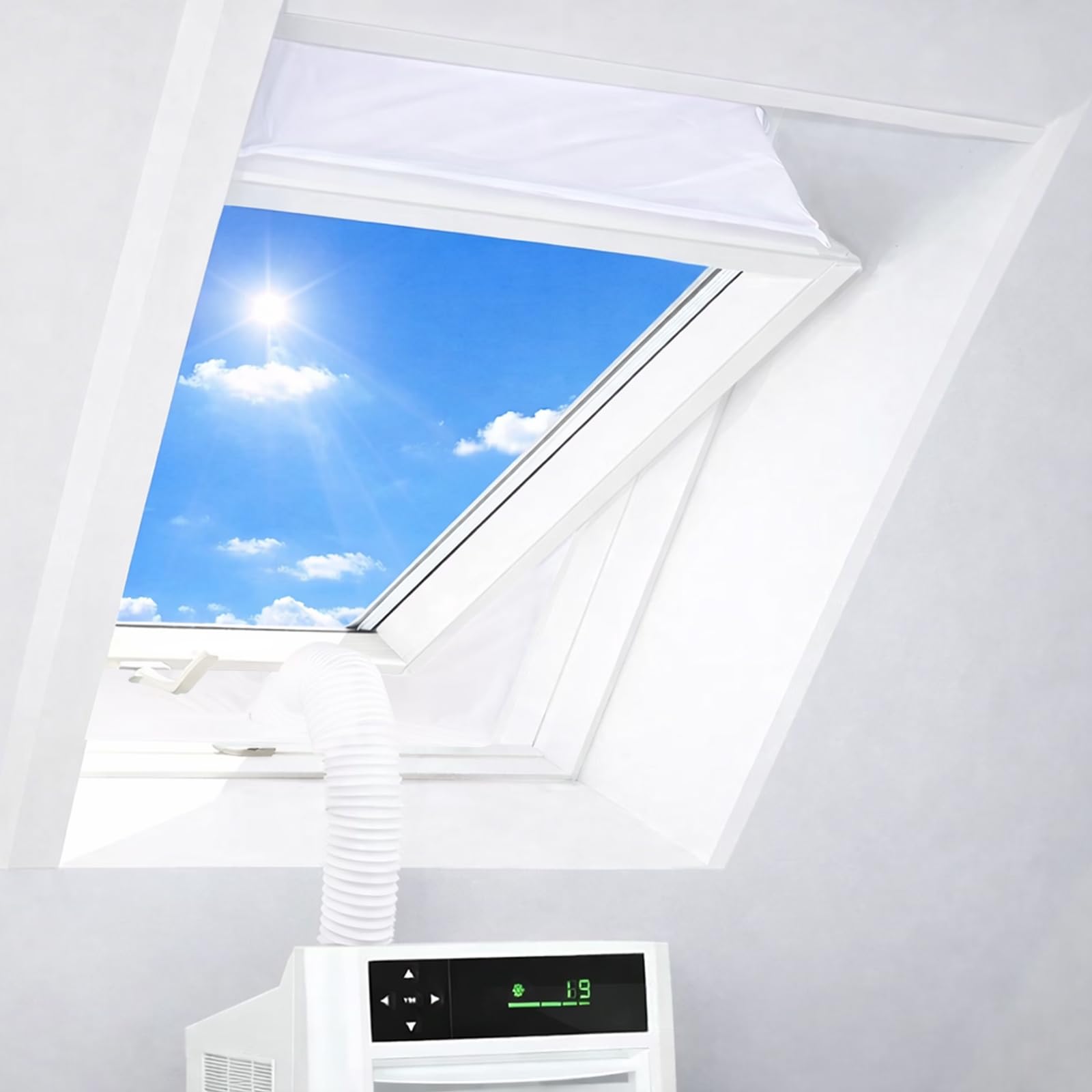 Fensterabdichtung Klimaanlage für Dachfenster & Kippfenster, 460 cm AC Fensterabdichtung mit Reißverschluss für Mobile Klimageräte, Universal Airlock Fenster Kit (190cm)