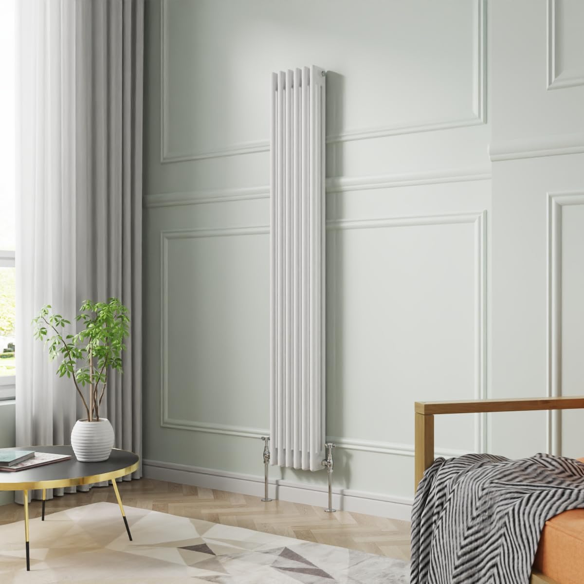 Nrg White 1800 X 290 Mm Gloss Vertical Cast Iron Radiator Triple Panel