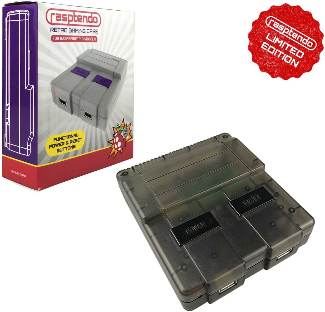 SNES Classic Inspired Raspberry Pi 3 B/B Plus Case | Retro Gaming Arcade Console Emulator with Functional Power Switch, Reset, and Safe Shutdown (Black)
