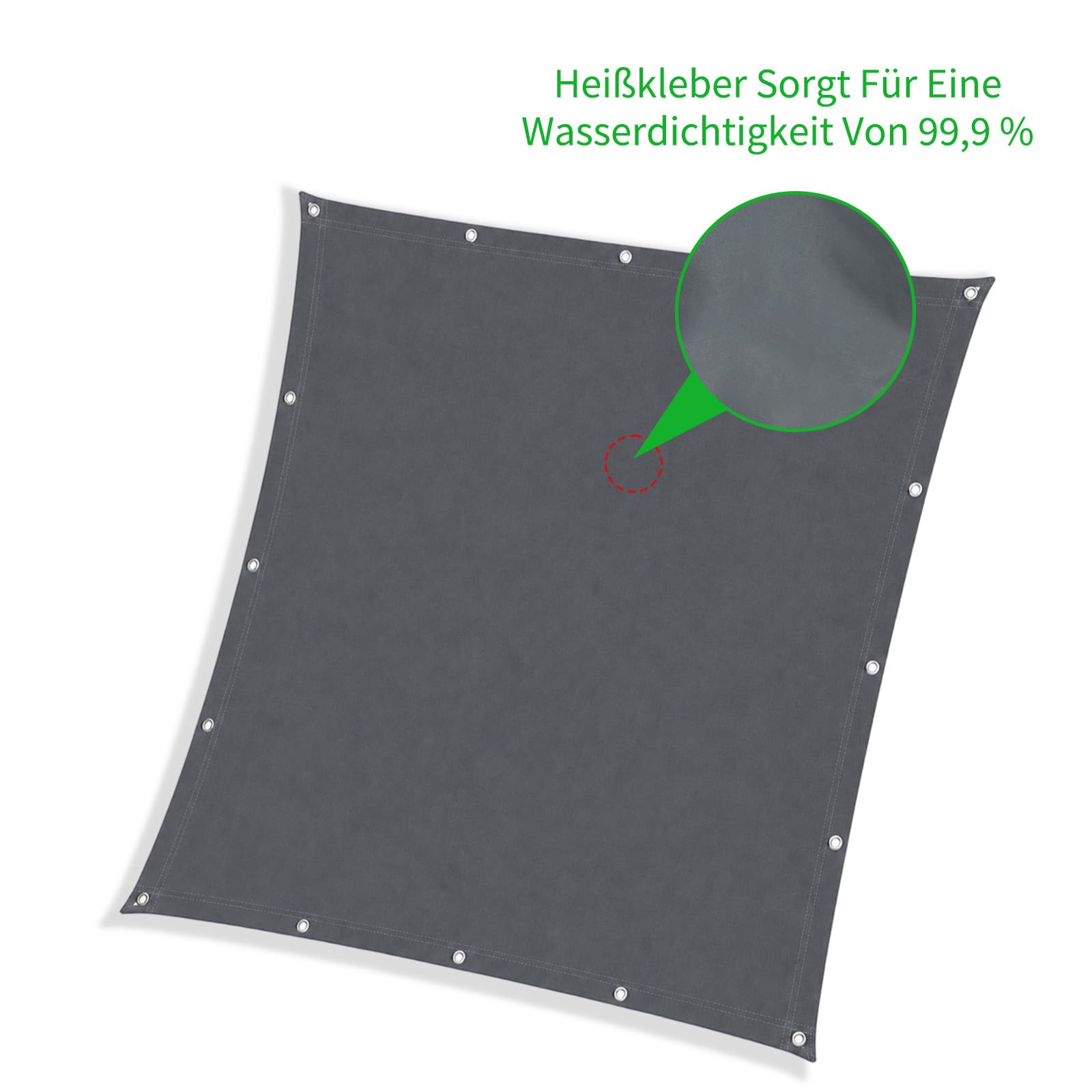 Sonnensegel 2x2m Polyester Wasserdicht mit UV-Schutz | Grau, 2 x 2 m, quadratisch, 185 g/m² Polyester, PU-beschichtet, 400 kPa, UV-Schutz, Balkon & Terrasse