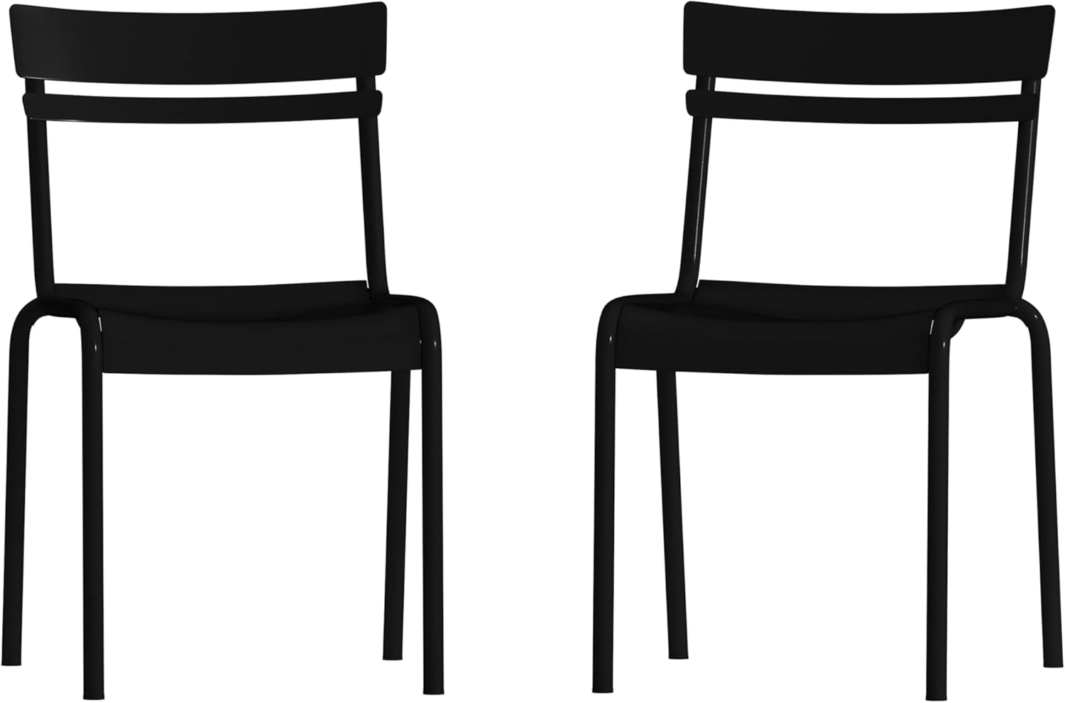 Flash Furniture Nash Commercial Grade Steel Stack Chair, Indoor-Outdoor Armless Chair with 2 Slat Back, Set of 2, Black