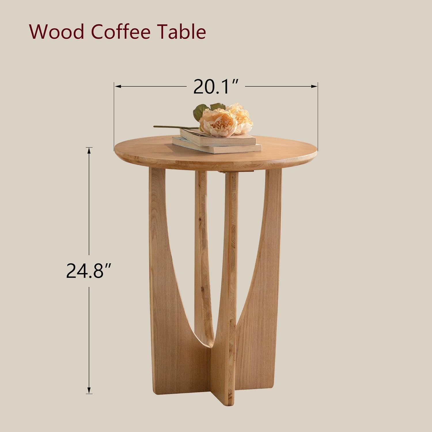 Wood Side Table, Modern Round End Table with Curved Leg, Mid-Century 24.80" Bedside Table for Living Room Bedroom Office