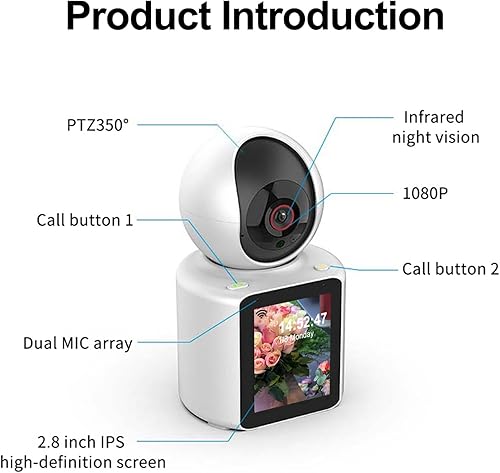 Miniatura 8 de LASTCOW Cámara de videollamadas bidireccional con pantalla HD de 2.8 pulgadas, cámara de seguridad para el hogar interior 1080P, cámara de niñera