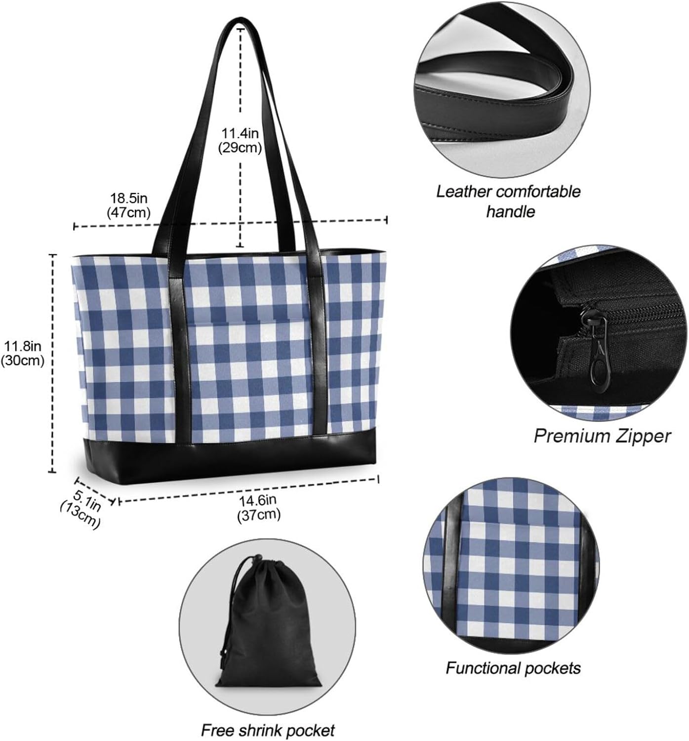 Blue and White Checkerboard essentials laptop bag for women with zipper zipper tote for men with Personalized maletín para laptop mujer