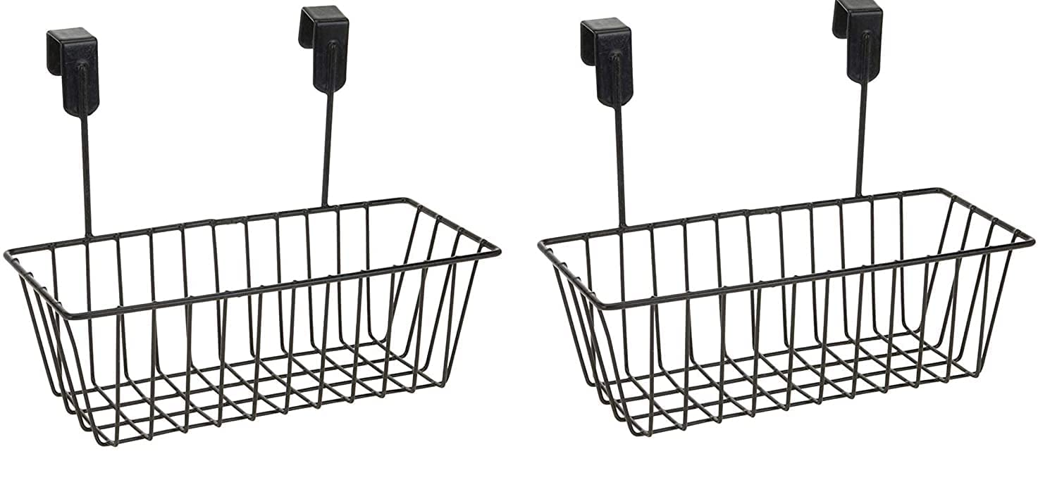 WONDERVILE Metal Multipurpose Cabinet Door Organizer – Black Powder Coated Under Shelf, Over Door Kitchen Storage Basket, Cabinet Basket Rack Holder Hanging Organizer - (Black) (Pack of 2) (B0D5D8378M) Amazon Price History, Amazon Price Tracker