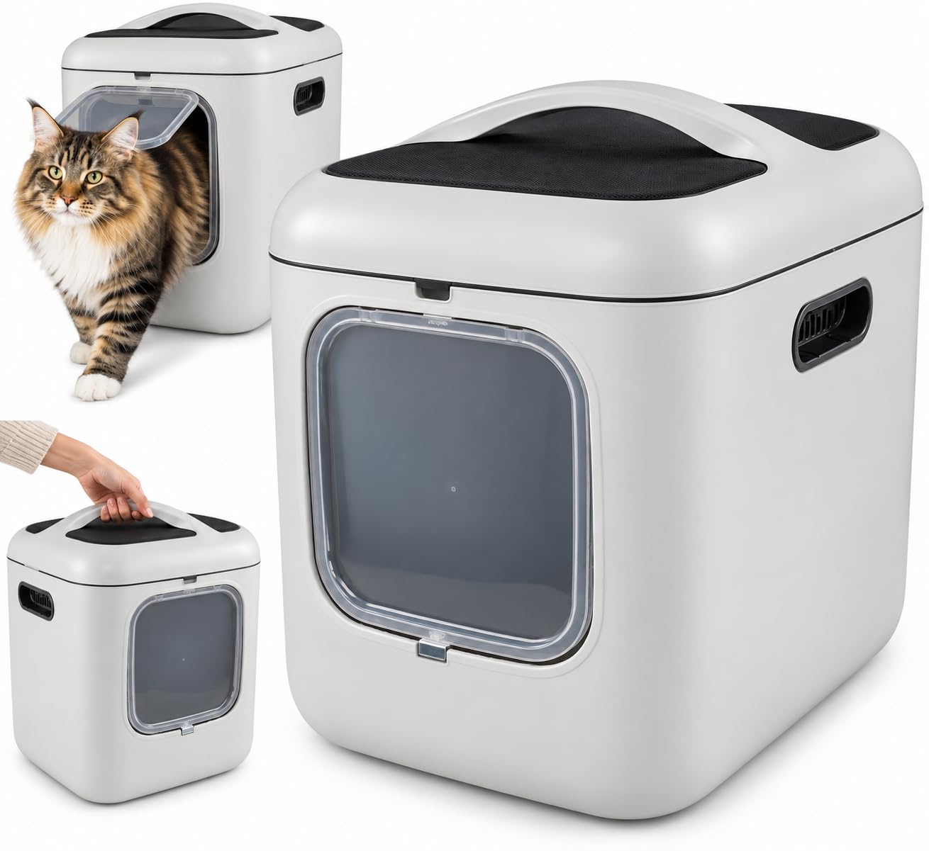Katzenklo - Romy - Weiß - Für große Katzen - Aktivkohlefilter - 61,5 x 50 x 57,5 cm