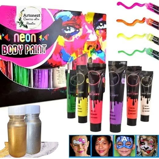 Artonezt Neon Face and Body Paint Set - Set of 8