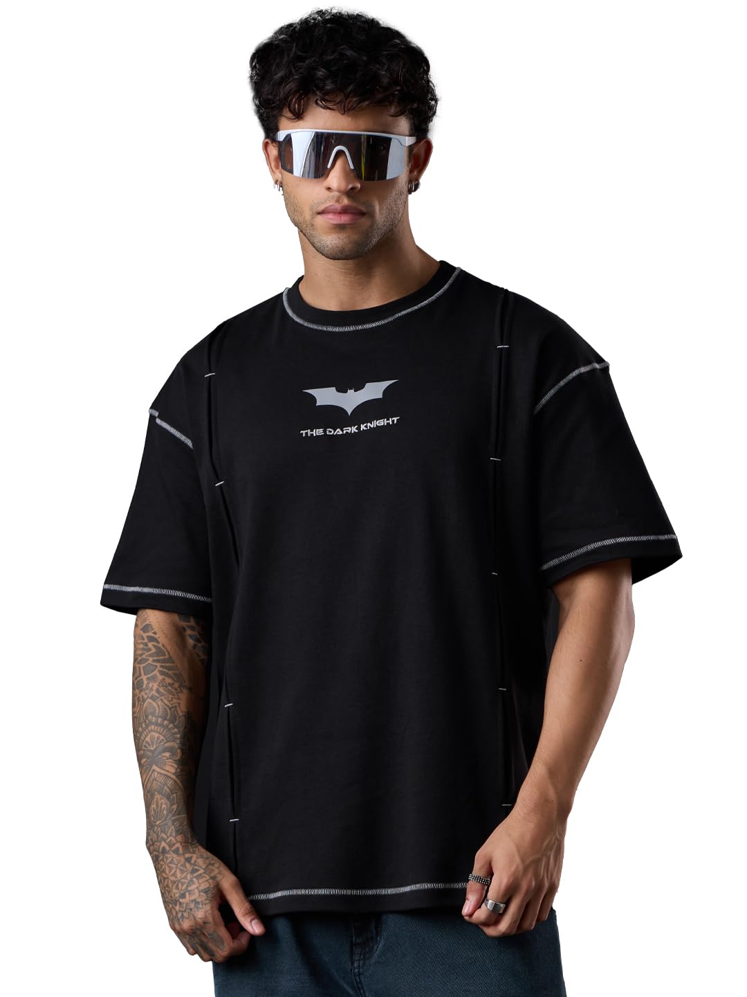 Batman: Logo Men and Boys Short Sleeves Round Neck Black Graphic Printed Cotton Oversized T-Shirts-image-11