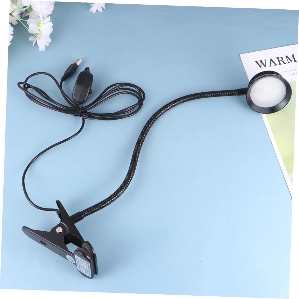 Lampada da Lettura Clip LED Nera, Luce Regolabile a 2 Livelli, Collo Flessibile e Clip Robusta per Lettura a Letto e Viaggi