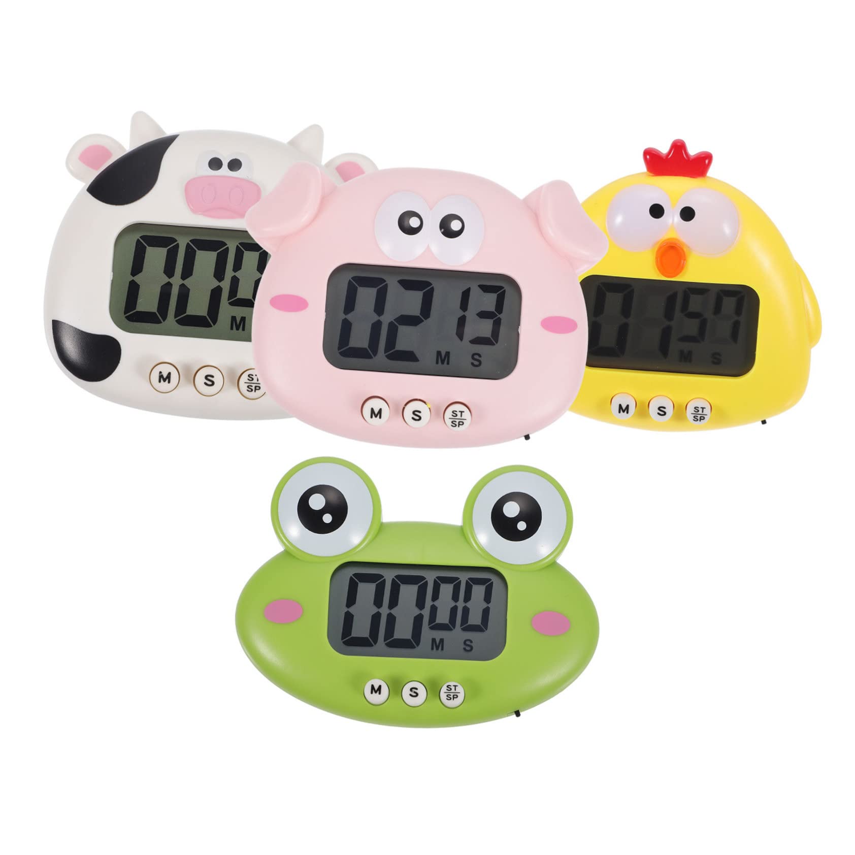 MAGICLULU Minuteur de Cuisson Numérique Magnétique 4 Pièces en Plastique Léger avec Animaux de Dessin Animé pour Gestion Temps Cuisine et Formation D'habitudes