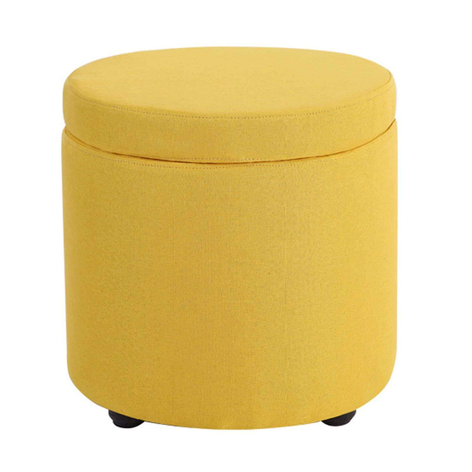Pouf Contenitore Rotondo poggiapiedi Sgabello per Camera da Letto Soggiorno corridoio salvaspazio e Versatile 32x32x32cm (12x12x12 Pollici) Giallo