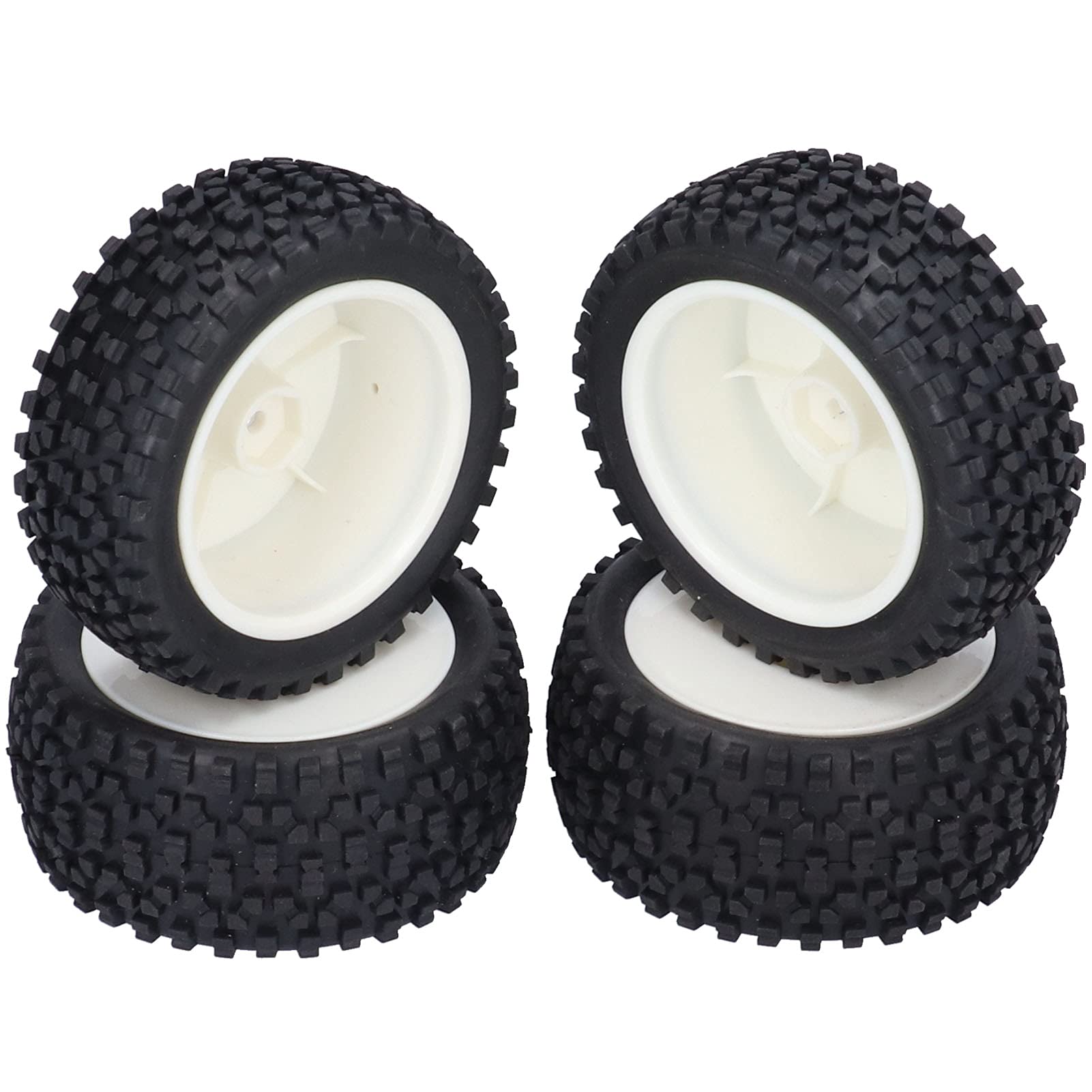 Set 4 Pezzi Pneumatici RC 1/10, Ruote in Gomma per Auto da Corsa e Buggy Telecomandati, Mozzi Ruota ad Alta Resistenza, Sostituzione Professionale per Modellismo, Grip Ottimale, Nero
