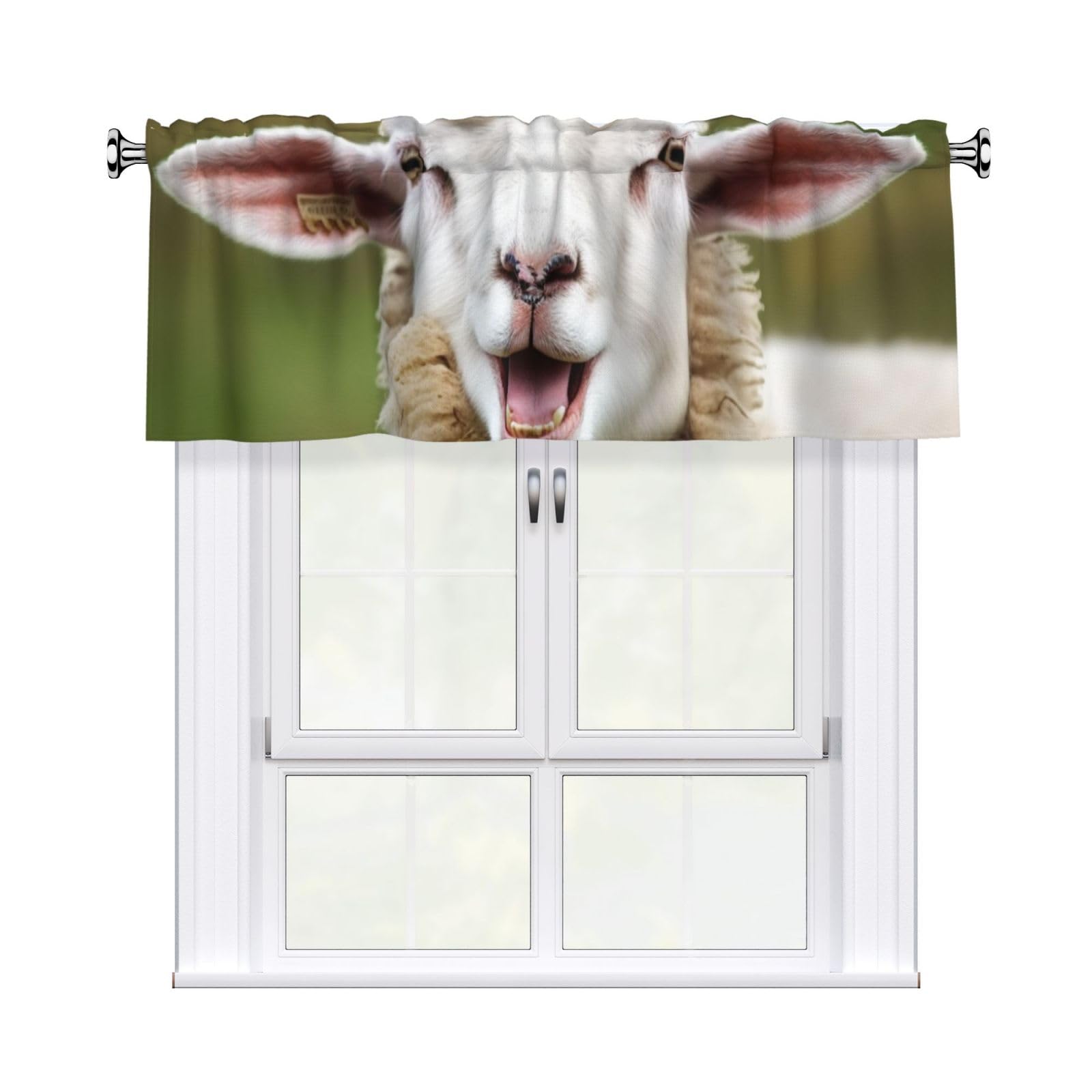 DWVTSLH Funny Naughty Sheep Tongue Cute Animal Valances Curtains for Windows, Rod Pocket Drape Valence Blackout Short Curtains for Kitchen Bathroom Bedroom Window Treatment for Home Décor 54x18 Inch