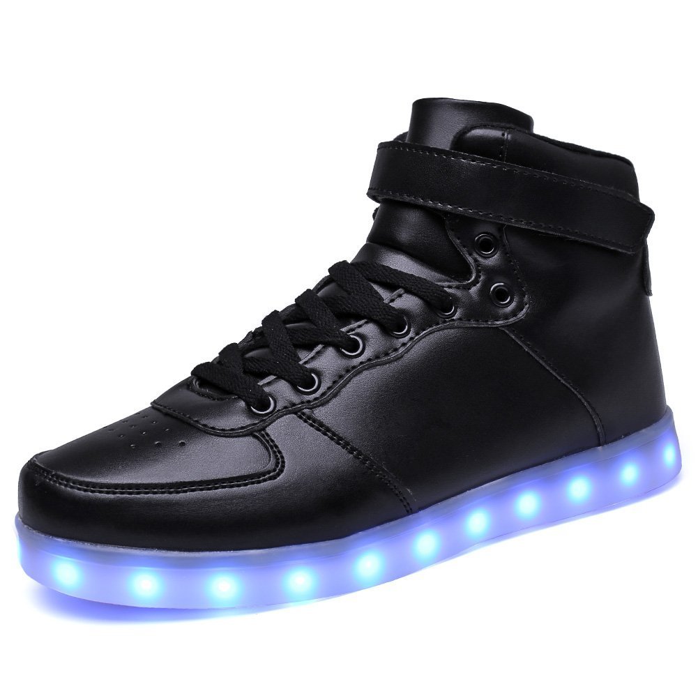 Led Shoes Hi-top Adult 7 Color USB Rechargeable Light Up Shoes Unisex Men Women LED Sneakers (Black 43)