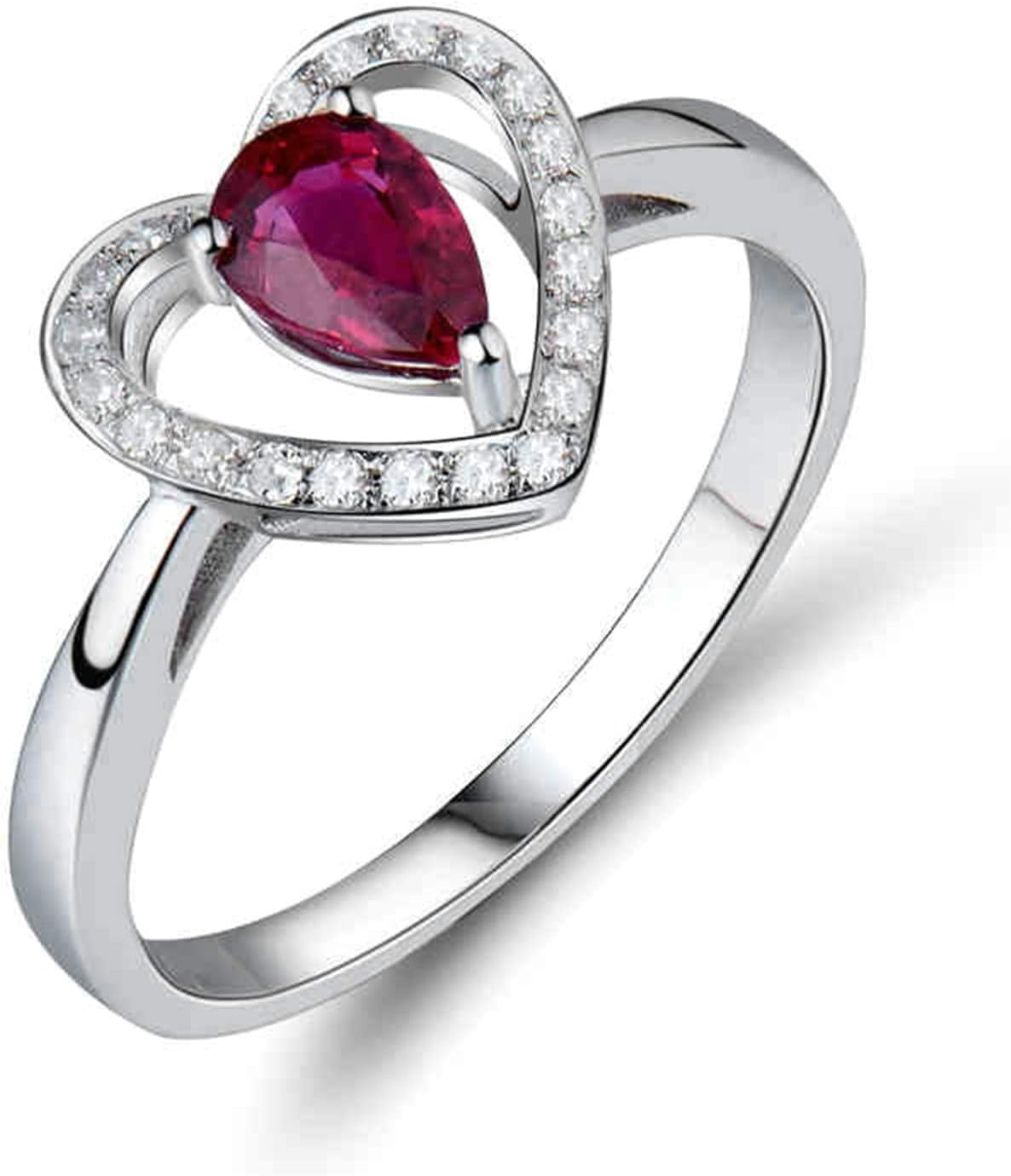 18K White Gold Ring 0.55ct Pear Shape Ruby with 0.11ct Diamond Engagement Rings for Girls