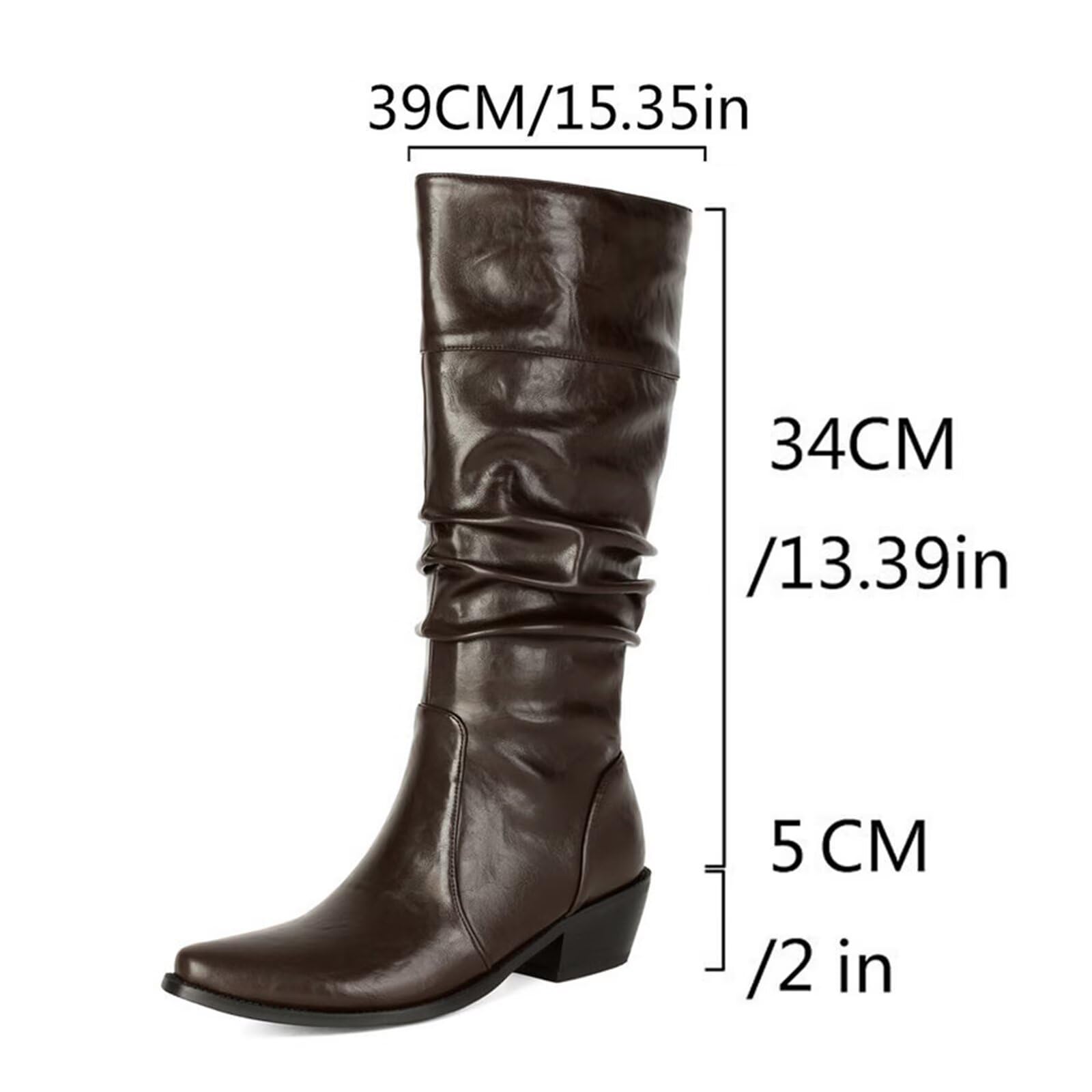 Stivali Arricciati Donna Tacco Largo 5cm Punta per Autunno e Inverno