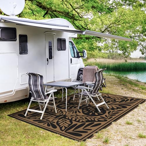 Image of GENIMO Outdoor Rug, 5'x8' Waterproof Plastic Rugs for Patio, Black