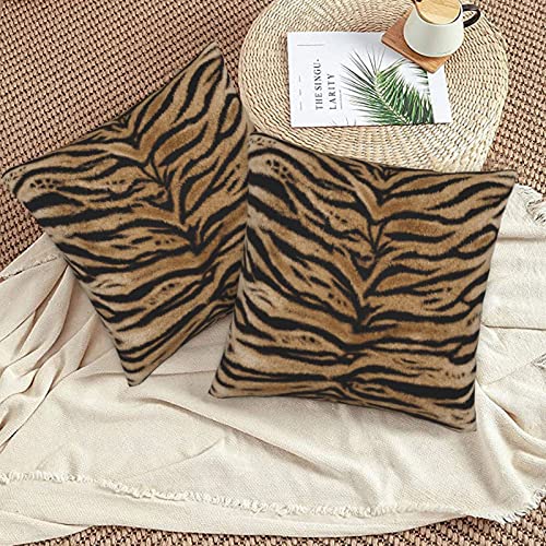 Perinsto Tiger Texture Print Throw Pillow Covers Set Of 2 Animal Skin Pattern Decorative Pillowcases Soft Cushion Covers For Sofa Couch Bed Home Decor, 18"X18" #TOP6