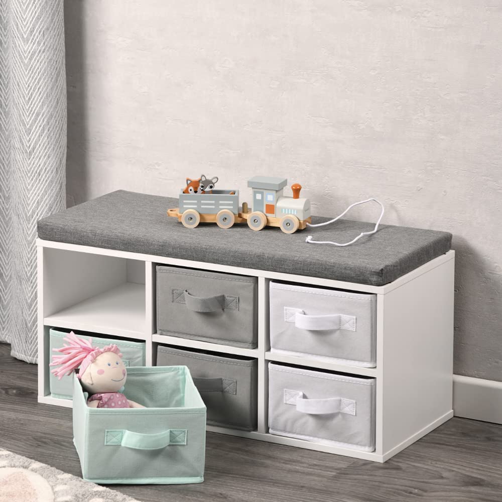 Kesper | Banc pour enfants avec boîtes de rangement, matériau: panneau de particules, dimensions: l:68 x h:29,5 x p:33 cm, couleur: blanc| 17729 13