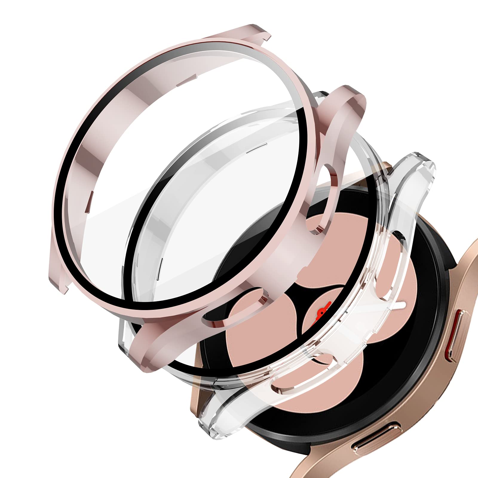 Haojavo 2 Pack Case for Galaxy Watch 4 44mm with Tempered Glass Screen Protector,Full Hard PC Ultra-Thin Scratch Resistant Bumper Protective Cover for Galaxy Watch 4 44mm Accessories