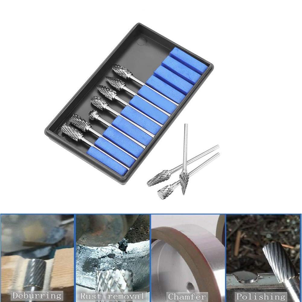 Jeu de 10 fraises en acier, fichiers en acier au carbure de tungstène, fraises rotatives, solide, tige de 2,35 mm / 0,1 pouce pour outils électriques ou pneumatiques, machines-outils