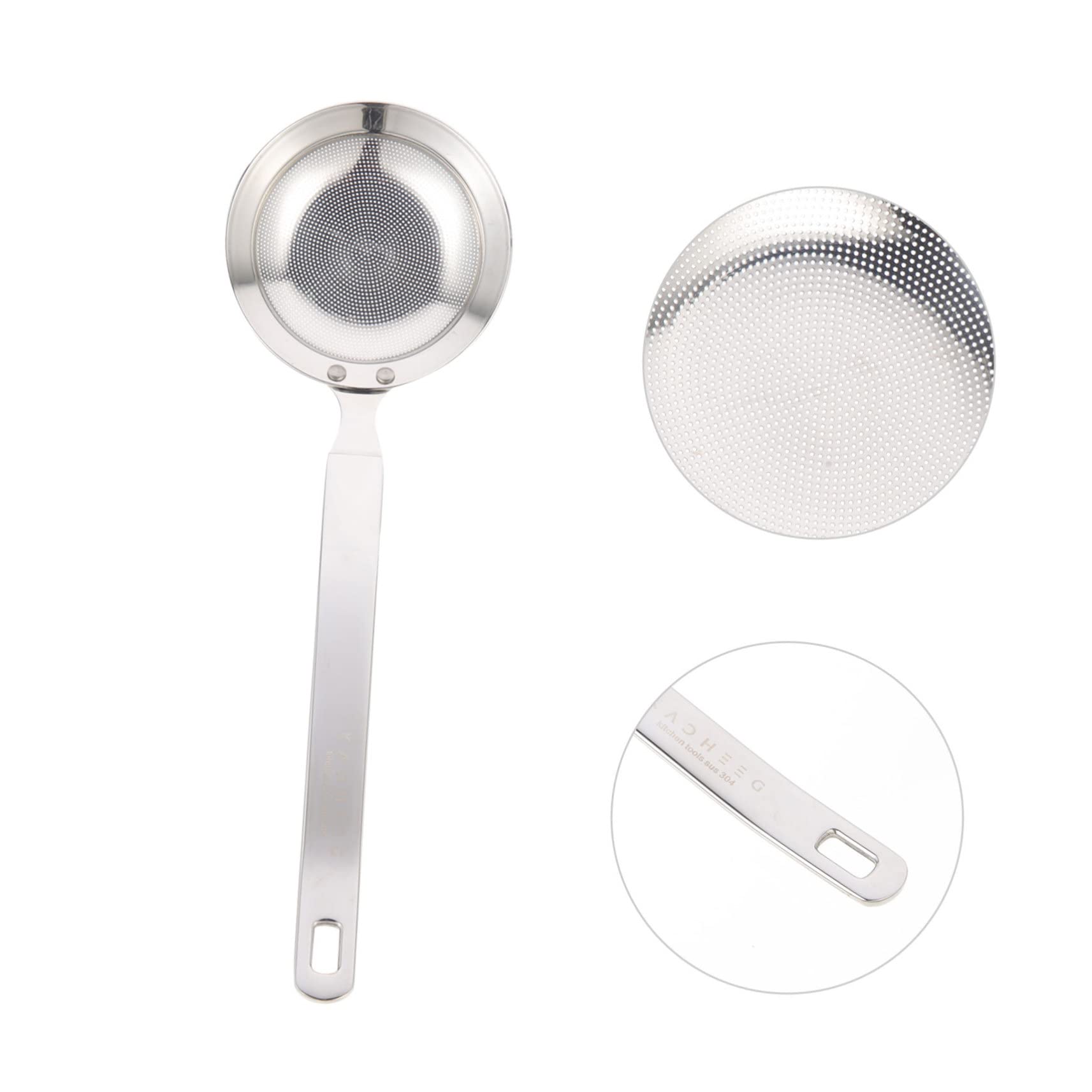 BRIGHTFUFU Stainless Steel Mesh Strainer Ergonomic Oil Colander for Convenient Cooking Multi Function Kitchen Tool for Grease Filtering and Food Preparation with Hanging Handle for