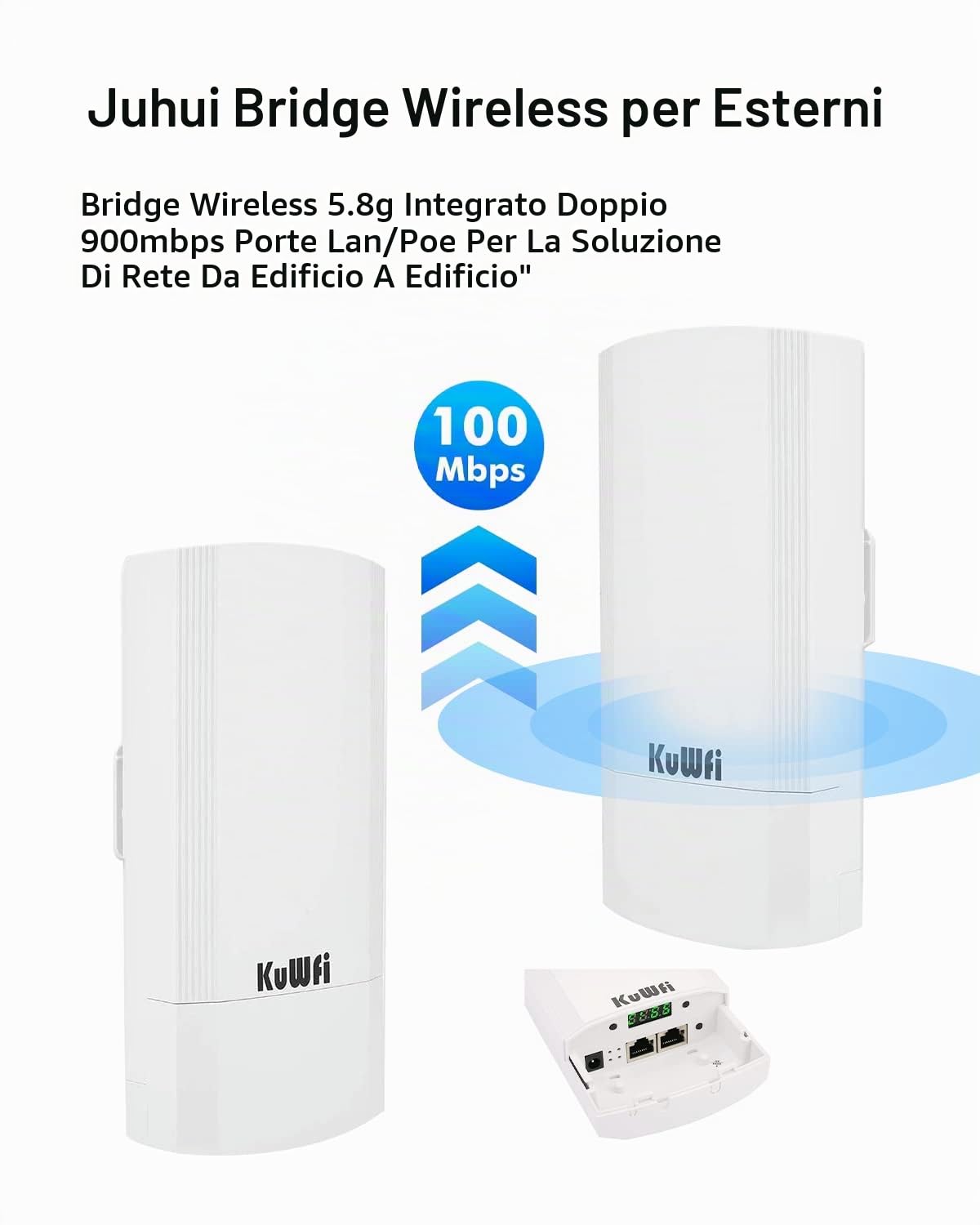 Ponte WiFi Esterno, 900Mbps Interno/Esterno Punto a Punto di accesso wifi, 2KM PtP/PtMP Lunga Distanza Ripetitore wifi esterno, IP65 impermeabile Wifi extender per Magazzini, Aziende, Garage