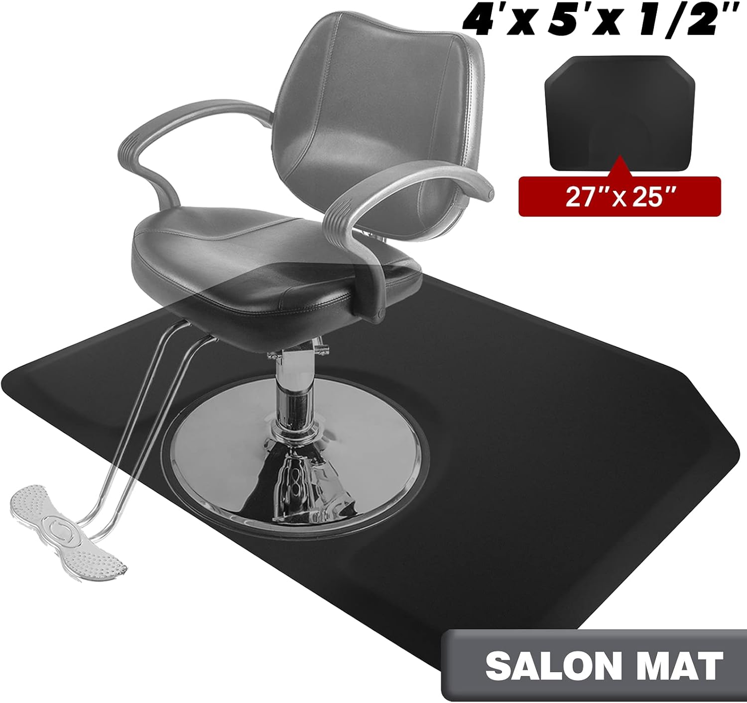 Artist hand 4 ft. x 5 ft. Barber Chair Mat Salon & Barber Shop Chair Anti-Fatigue Mats Comfort Salon Chair Mat,Black Hexagon - 1/2 in. Thick