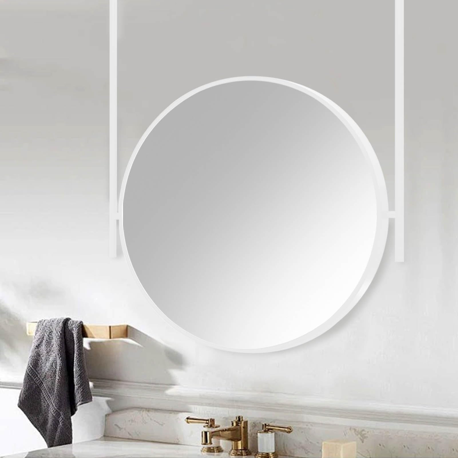 SXFSDOU Modern Round Bathroom Mirror with White Metal Frame and Boom Wall Mounted Vanity Home Entryway Washroom Mirrors - Customizable(Diameter-70CM/27.6INCH)