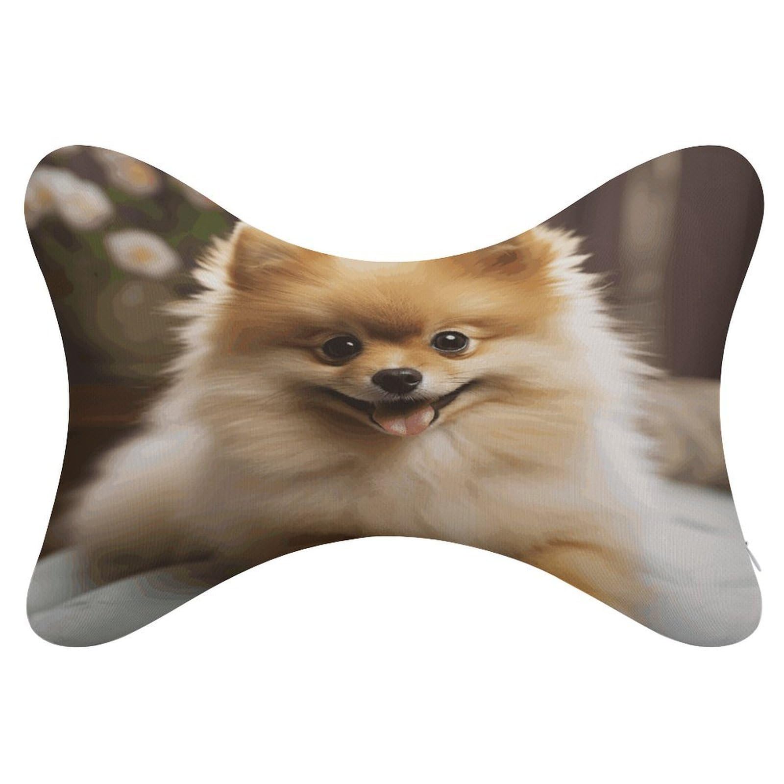 VstaDank Cute Pomeranian Dog Car Neck Pillows 2 Pack Removable Ergonomic Cervical Support Pillow Fashion Cozy Bone Shaped Pillows Soft Car Headrest Pillow for Office Airplane Most Car