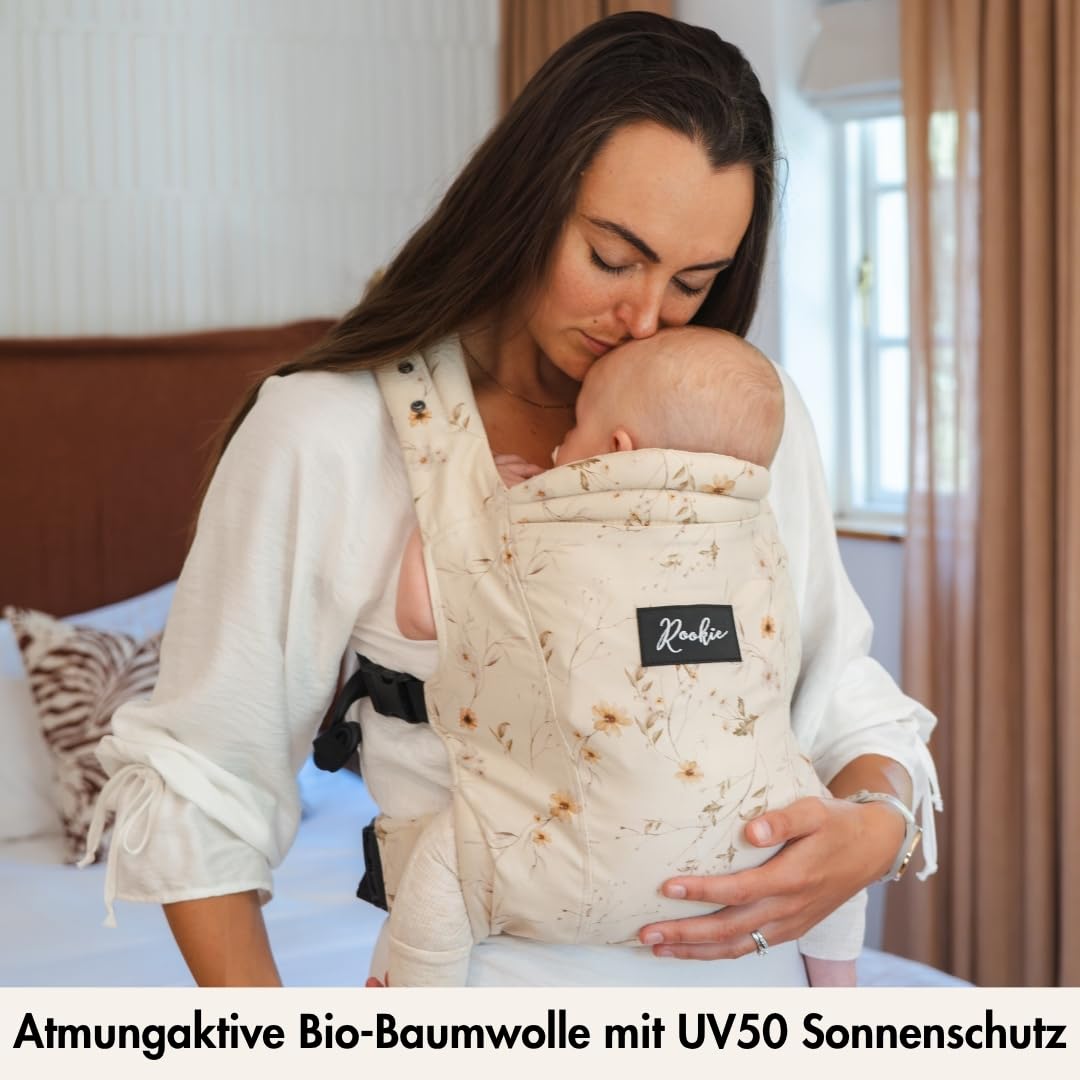 Rookie Baby Noszenie od urodzenia – ergonomiczne, wygodne, bio-materiały – Premium Elite Design – szybkie i łatwe zakładanie – nosidełko dla noworodków do 2 lat (kwiatowy)