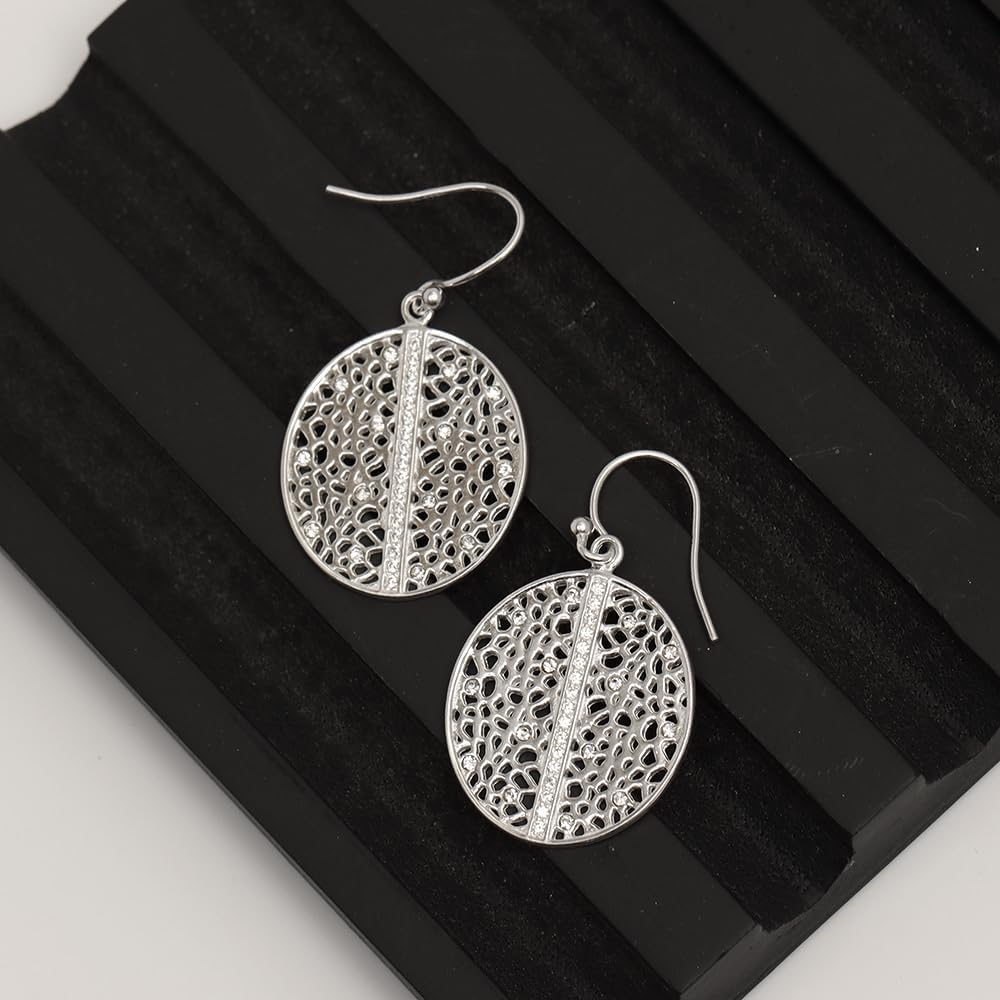 LeCalla Sterling Silver Dangle Earrings for Women | 925 Sterling Silver Long Interlocked Handmade Textured Drop Earring for Women - Image 3