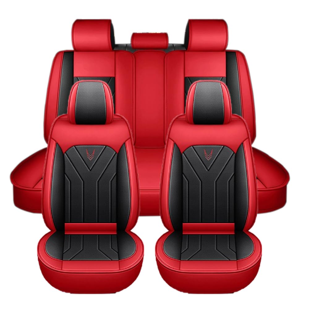 Lot Complet de 5 Housses de Siège Auto en Similicuir Imperméable et Respirant Protection contre les Griffes d'Animaux Compatible Airbags pour Ford Edge Fiesta Focus Ka+ plus Kuga Mondeo Puma (Rouge)
