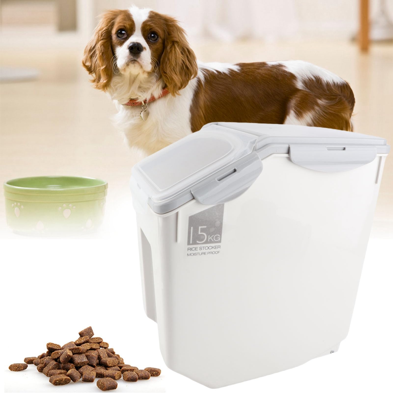 Contenitore per alimenti per animali domestici di grande capacità, barile sigillato per cibo per cani da 15 kg, con misurino, contenitore per cereali a prova di umidità, per