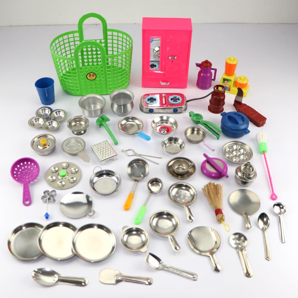 Varnika Stores Miniature Kitchen Set, Kitchen Set for Kids Girls, Real Cooking Kit for Play, Steel Kitchen Set for Girls, Choppu Jaman, Miniature Cooking Set (Pack - 50) (B0CT61CXG1) Amazon Price History, Amazon Price Tracker