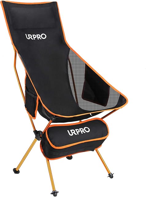 URPRO Outdoor Camping Chair Portable Lightweight Folding Camp Chairs with Headrest & 2-sided Pocket High Back for Outdoor Backpacking Hiking Fishing Travel Picnic