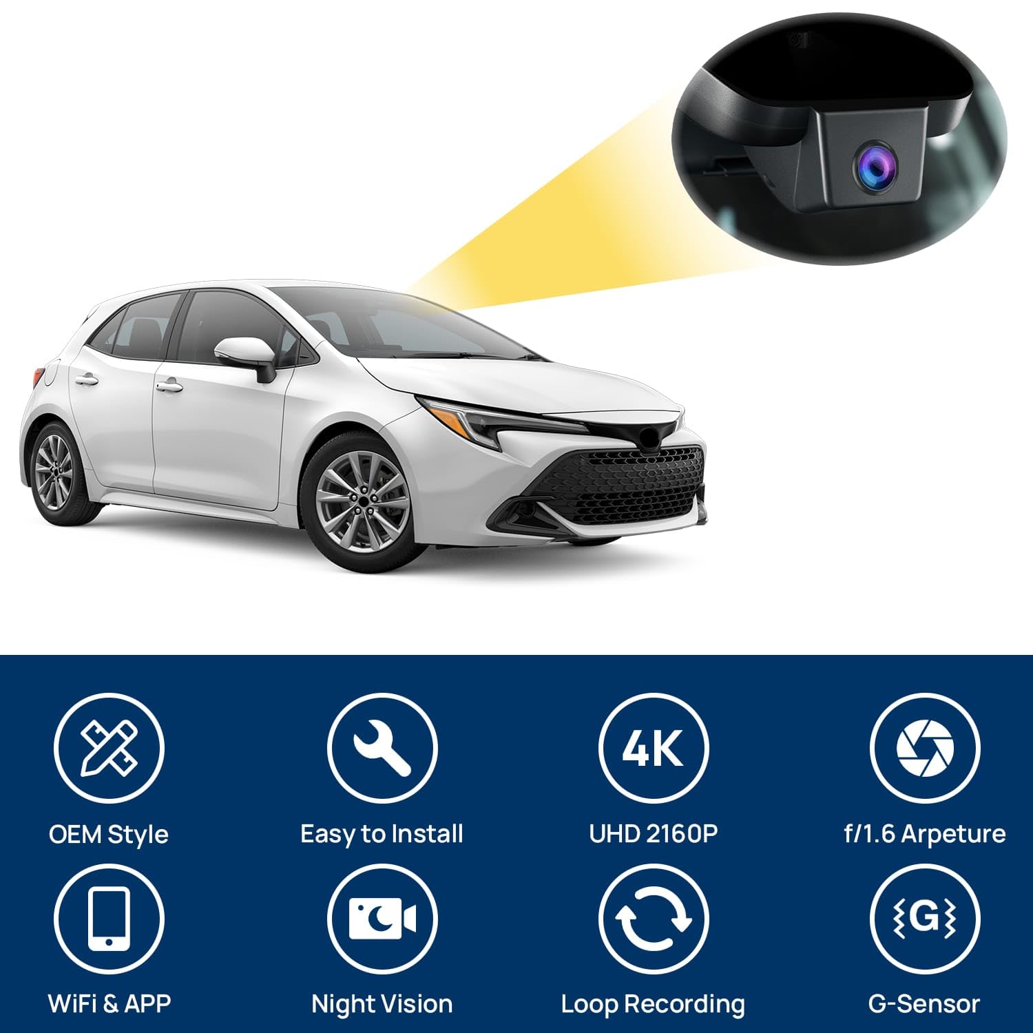 4K WiFi Kamera samochodowa dla Toyota Corolla 2023-2025 Sedan Hybrid Hatchback, zasilanie OBD, noktowizor, nagrywanie w pętli, kamera przednia, karta 128 GB, samochodowy rejestrator DVR